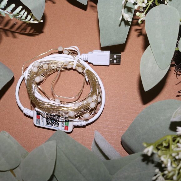 Artificial Eucalyptus wreath 14 inches wide new open box W/LED bluetooth lights - Picture 2 of 7